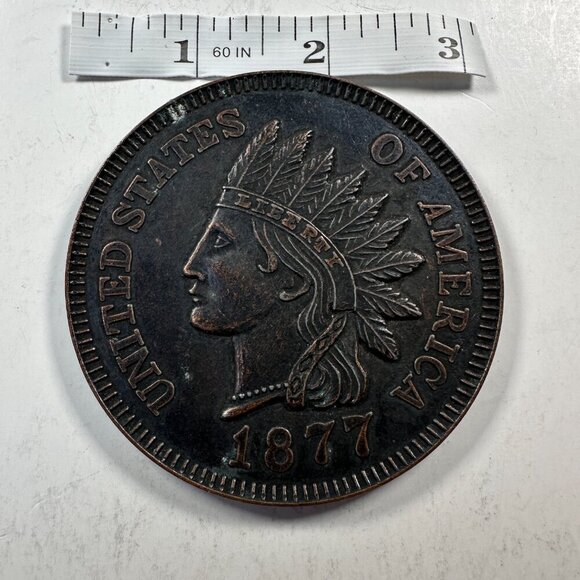 VINTAGE US 1877 REPRODUCTION 3" NOVELTY INDIAN HEAD, METAL MEDALLION - Picture 2 of 6
